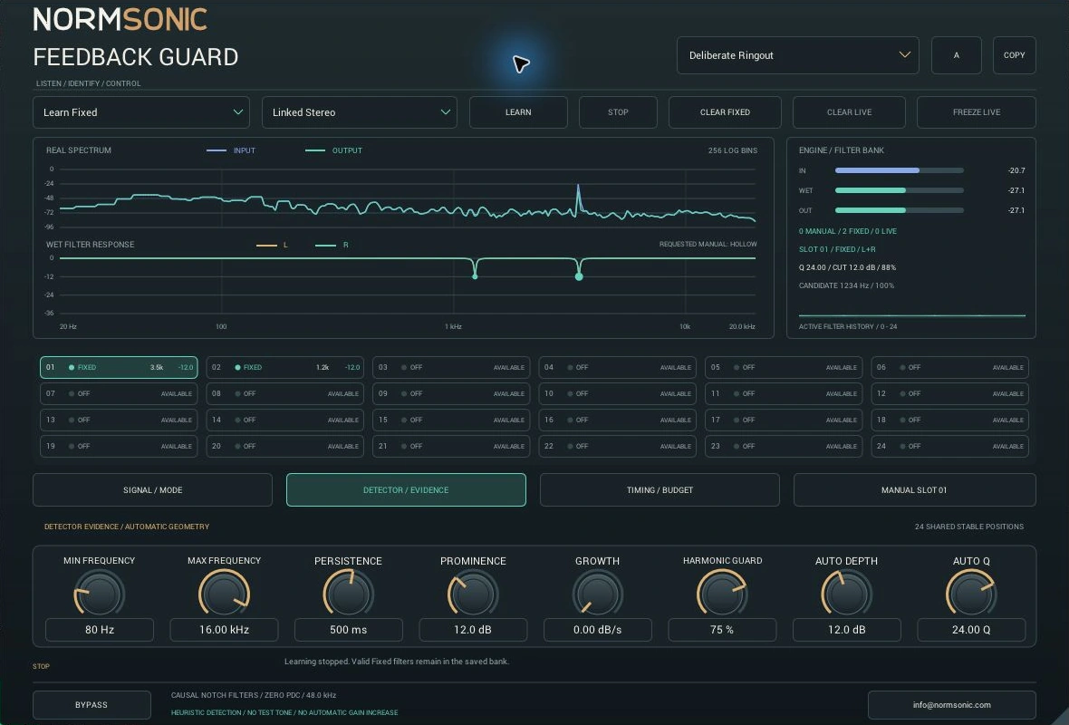 Actual FEEDBACK GUARD Learn Fixed mode and fixed filter bank