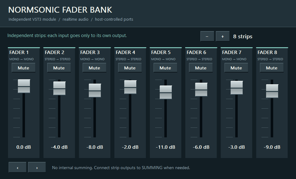 Actual native interface · NORMSONIC FADER BANK
