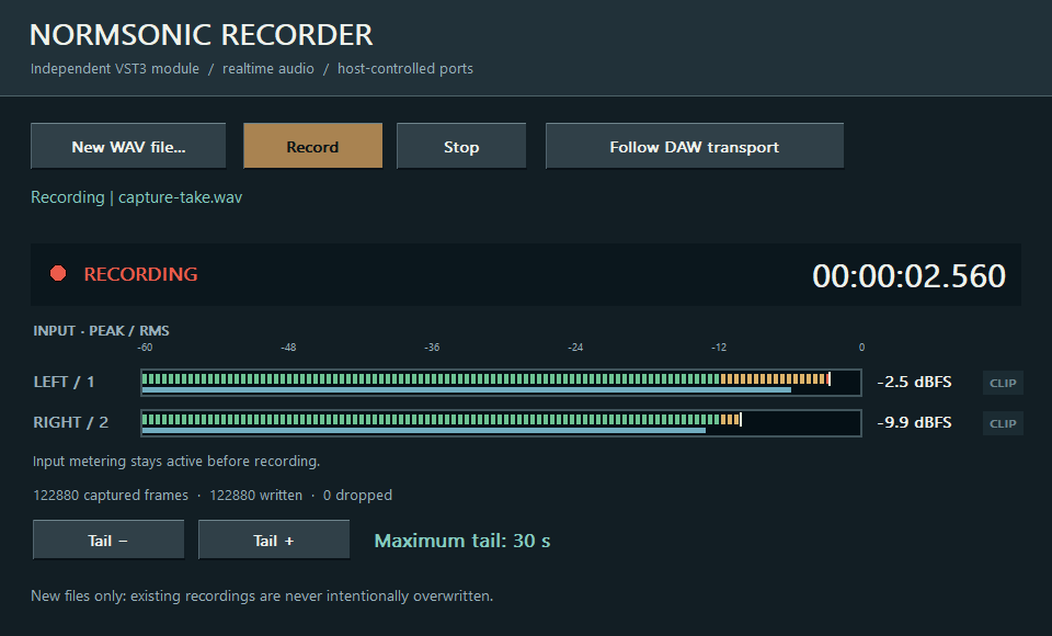Actual native interface · NORMSONIC RECORDER