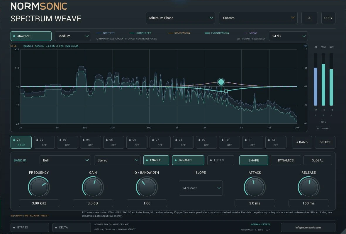 Actual SPECTRUM WEAVE 0.1.0 interface with measured spectra and a dynamic Bell band